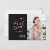 Carte De Remerciements Élégant Rose Parties scintillant or Script Photo G (Devant)