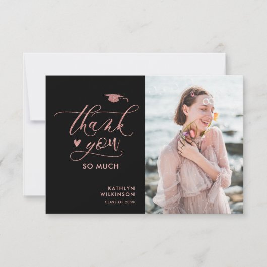 Carte De Remerciements Élégant Rose Parties scintillant or Script Photo G (Devant)