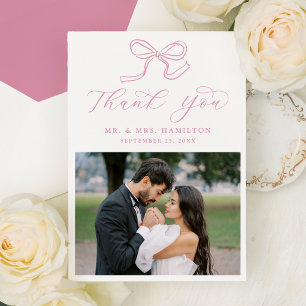 Carte De Remerciements Élégant Rose Pink Bow Photo Mariage