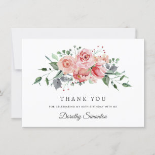 Carte De Remerciements Élégant rose rose florale 80e anniversaire Apparte