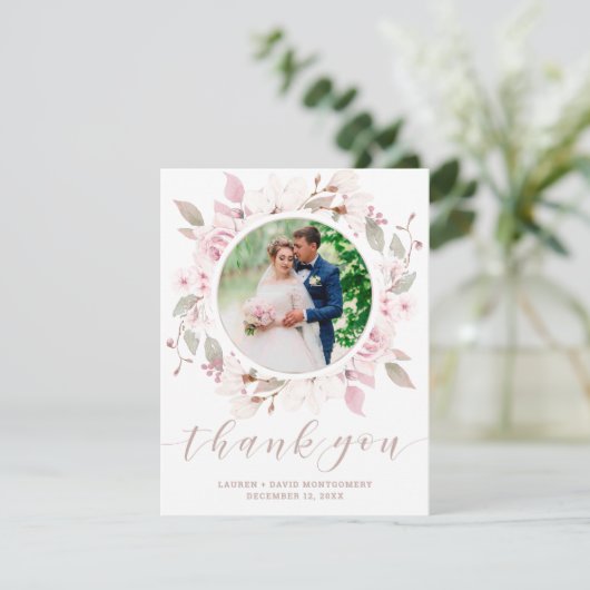 Carte De Remerciements Élégant rose rose Mariage de fleurs de fleurs (Debout devant)