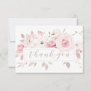 Carte De Remerciements Elégant rose rose rose aquarelle Mariage floral