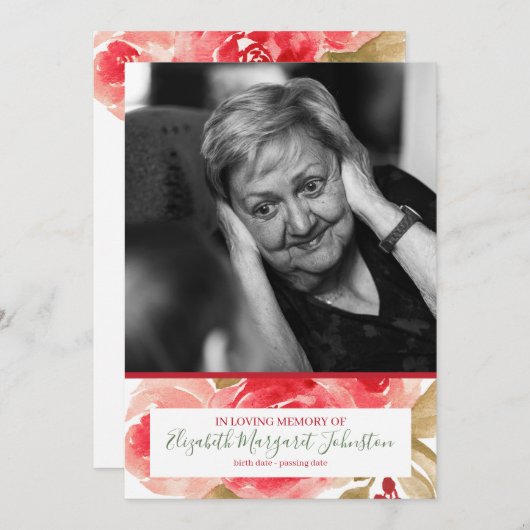 Carte De Remerciements Élégant Rose Rouge Floral En Mémoire Amoureuse Fun (Devant / Derrière)