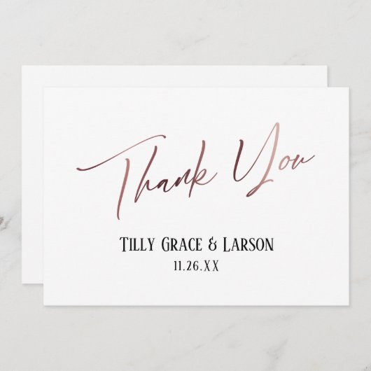 Carte De Remerciements Élégant Rose simple Or écriture moderne (Devant / Derrière)