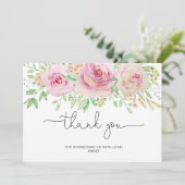 Carte De Remerciements Élégant roses douche de mariée (Debout devant)