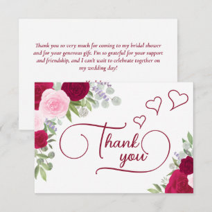 Carte De Remerciements Elegant Roses Magenta et Rose Bohème pour une Baby