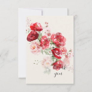 Carte De Remerciements Élégant rouge floral simple Mariage crème