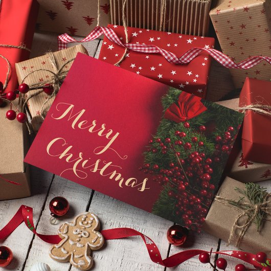 Carte De Remerciements Élégant Rouge & Or Script Joyeux Noël Affaires