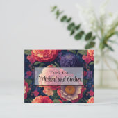 Carte De Remerciements Élégant rouge orange violet floral élégant script (Debout devant)