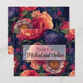 Carte De Remerciements Élégant rouge orange violet floral élégant script (Devant / Derrière)