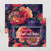 Carte De Remerciements Élégant rouge orange violet floral élégant script (Devant / Derrière)