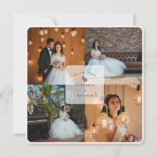 Carte De Remerciements Elégant Rustic Dark Grey 4 Photo Collage Mariage (Devant)