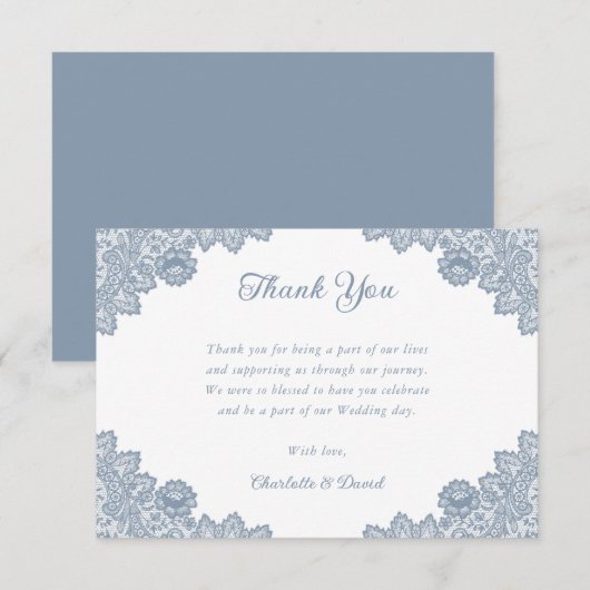 Carte De Remerciements Élégant Rustique Dusty Blue Floral Mariage dentell (Devant / Derrière)
