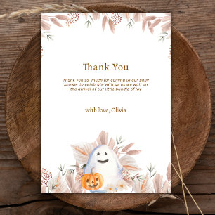 Carte De Remerciements Elégant Rustique Petit Boo Boho Baby shower fantôm
