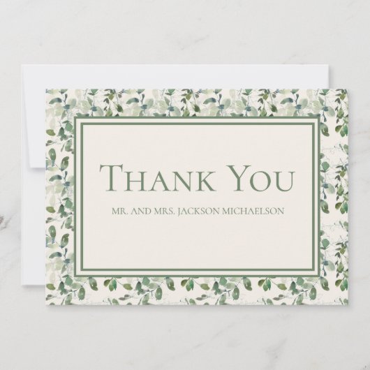 Carte De Remerciements Elégant Sage Green Eucalyptus Feuille Mariage de c (Devant)