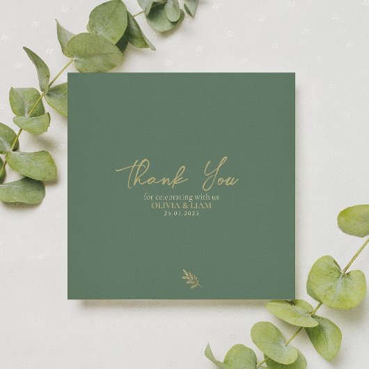 Carte De Remerciements Élégant Sage Green Gold Calligraphy Mariage