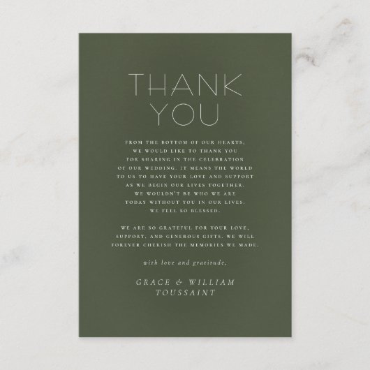 Carte De Remerciements Elegant Sage Green Simple Photo Mariage (Devant)