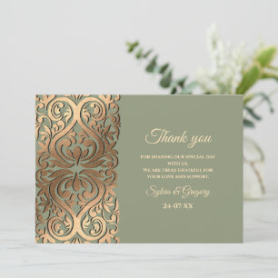 Carte De Remerciements Elégant Sage moderne vert & or mariage Luxe