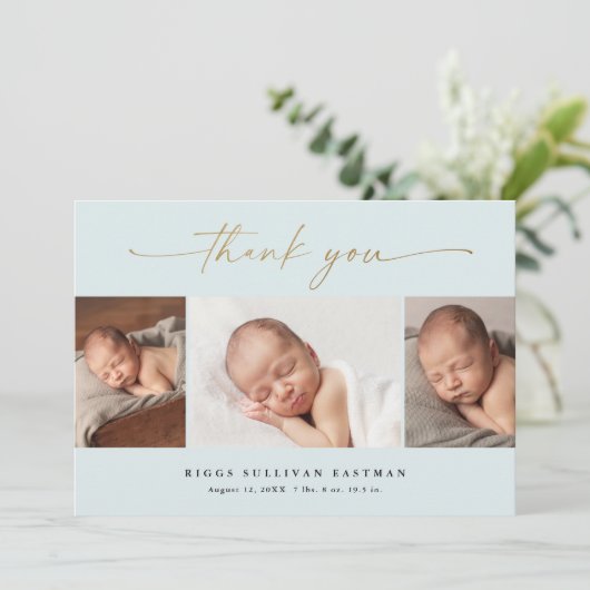 Carte De Remerciements Élégant Script 3 Photo Collage Baby (Debout devant)