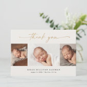 Carte De Remerciements Élégant Script 3 Photo Collage Baby (Debout devant)