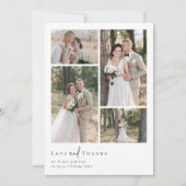 Carte De Remerciements Élégant Script 5 Photo Collage Mariage (Devant)