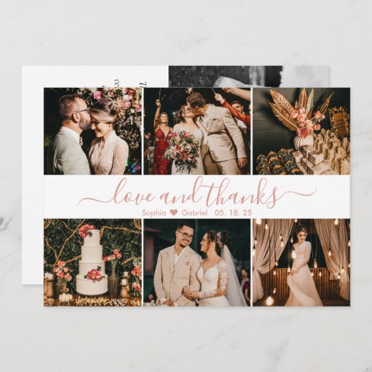 Carte De Remerciements Élégant Script 6 Photo Collage Mariage (Devant / Derrière)