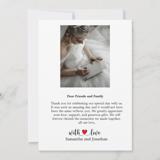 Carte De Remerciements Élégant script avec Red Heart Mariage photo (Dos)