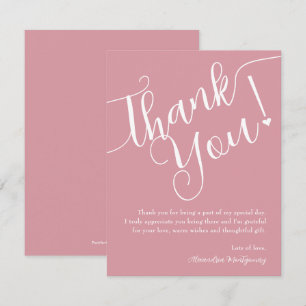 Carte De Remerciements Élégant Script Baby shower fille rose