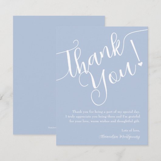 Carte De Remerciements Élégant Script Baby shower garçon bleu (Devant / Derrière)