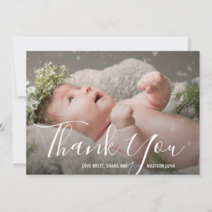 Carte De Remerciements Élégant Script Baby shower photo neutre genre