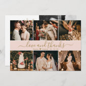 Carte De Remerciements Élégant Script Blush Pink Gold 6 Photo Collage (Devant / Derrière)