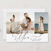 Carte De Remerciements Élégant script Calligraphie 3 Photo Collage Mariag (Devant)