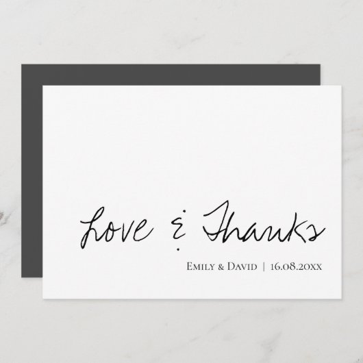 Carte De Remerciements Élégant Script Classy Black & White Love & Thanks (Devant / Derrière)