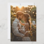 Carte De Remerciements Élégant script de calligraphie Mariage photo (Devant)