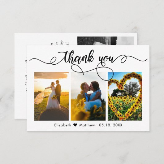 Carte De Remerciements Élégant script de calligraphie Mariage photo Colla (Devant / Derrière)