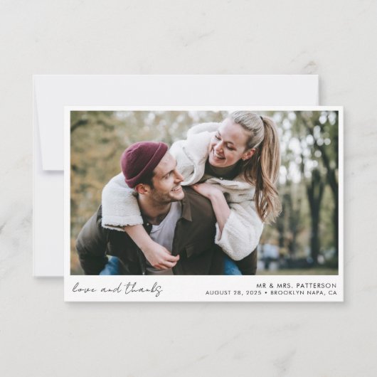 Carte De Remerciements Élégant script de calligraphie Mariage photo simpl (Devant)