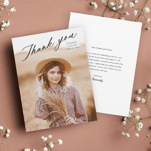 Carte De Remerciements Élégant script de script photo Graduate Graduate