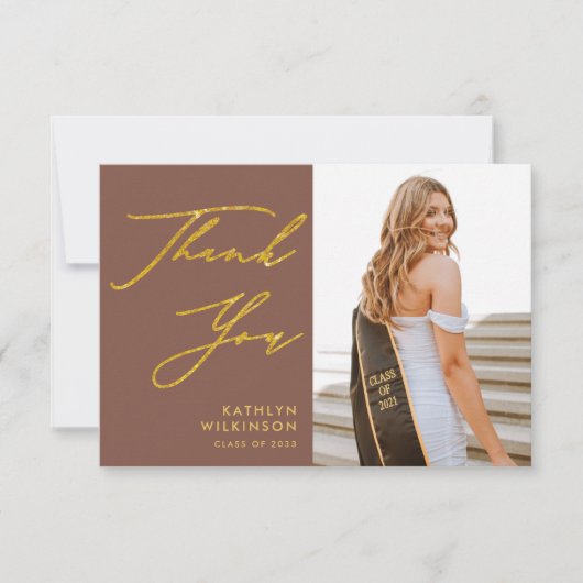 Carte De Remerciements Élégant Script de Terracotta Gold (Devant)