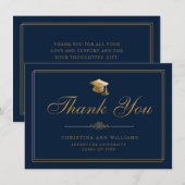Carte De Remerciements Élégant script d'or Grad Casquette Navy Blue Gradu (Devant / Derrière)