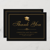 Carte De Remerciements Élégant script d'or Grad Casquette noire (Devant / Derrière)