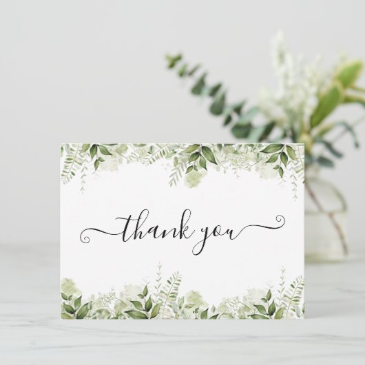 Carte De Remerciements Élégant Script Feuille verdoyant (Debout devant)