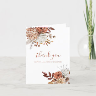 Carte De Remerciements Élégant script floral en terre cuite