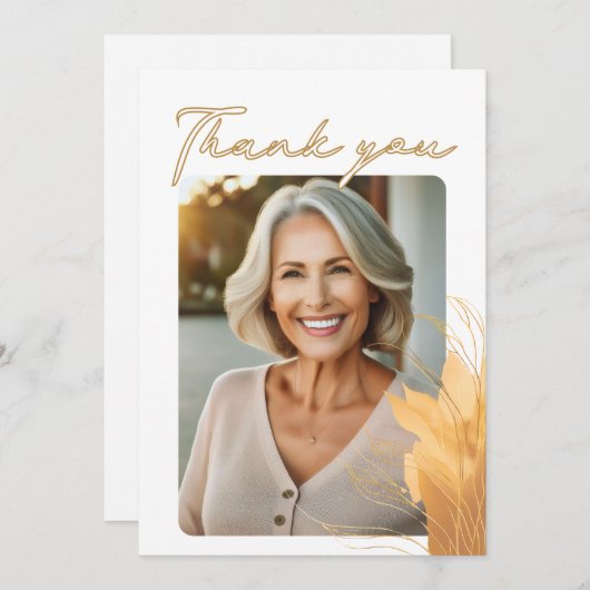 Carte De Remerciements Élégant Script Foliage Photo Anniversaire (Devant / Derrière)