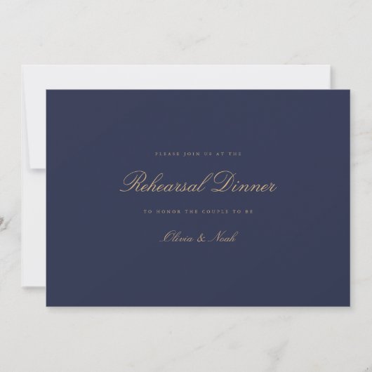 Carte De Remerciements Élégant Script Gold & Navy Rehearsal Dinner Card (Devant)