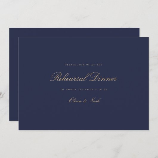 Carte De Remerciements Élégant Script Gold & Navy Rehearsal Dinner Card (Devant / Derrière)