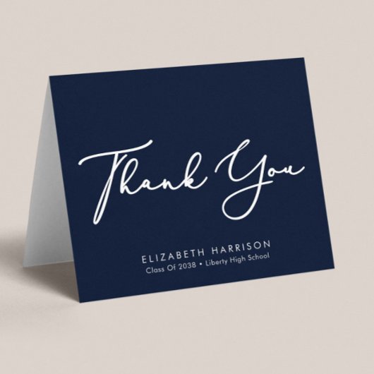 Carte De Remerciements Élégant Script Graduation Bleu