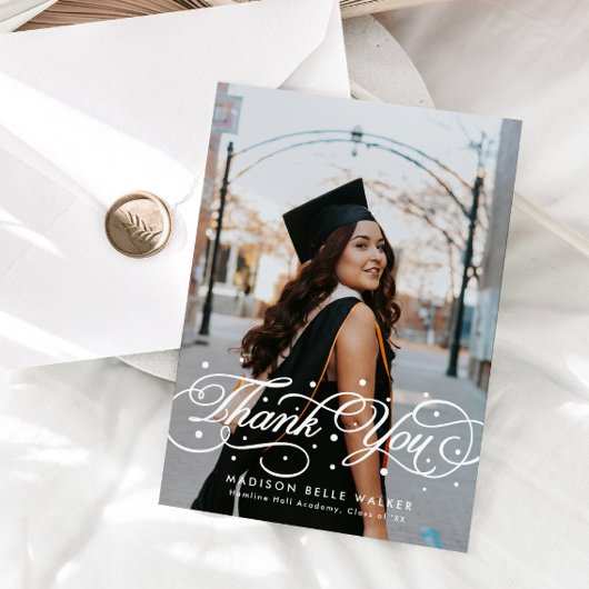 Carte De Remerciements Elegant Script Graduation Photo