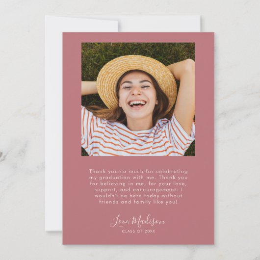 Carte De Remerciements Elegant Script Graduation Photo Pink (Dos)
