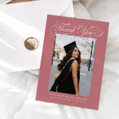 Carte De Remerciements Elegant Script Graduation Photo Pink