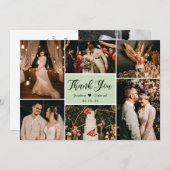 Carte De Remerciements Élégant Script Green Mariage Multiphoto Collage (Devant / Derrière)